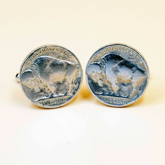 SHINY AUTHENTIC BUFFALO NICKEL CUFFLINKS - McZAS1 - Picture 1 of 2